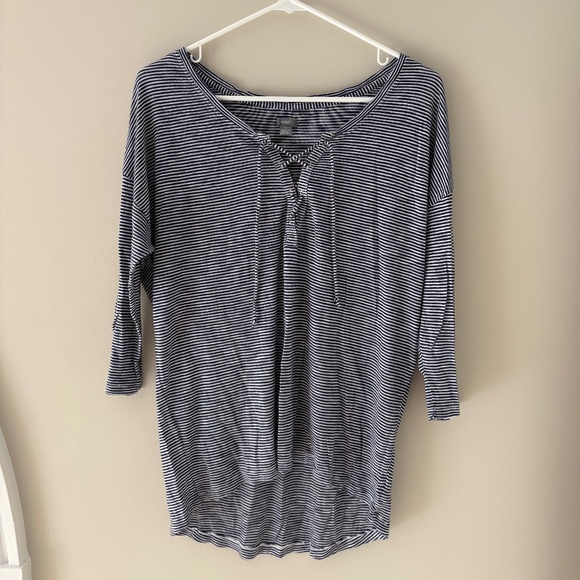 Aerie | lace up striped tee | size large - Picture 1 of 2